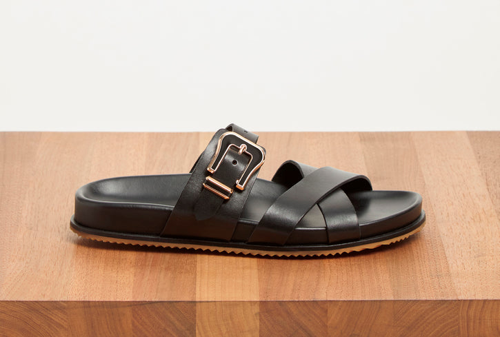Circe Slide Sandal in Black Leather