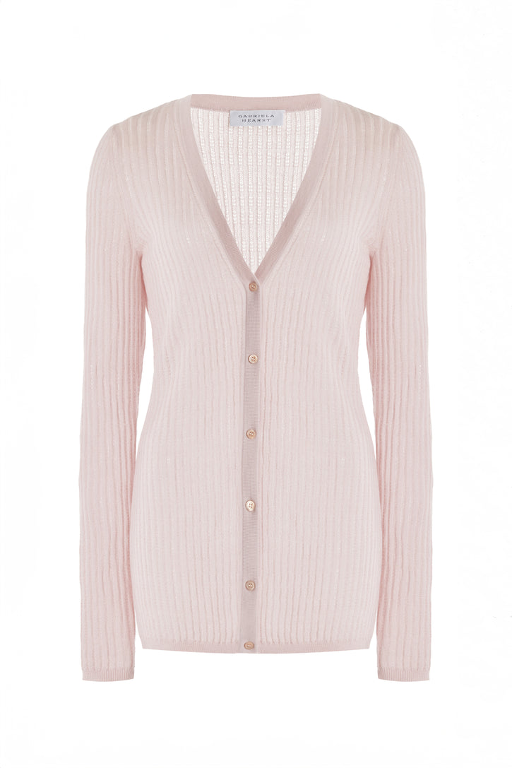 Emma Pointelle Knit Cardigan in Blush Cashmere Silk
