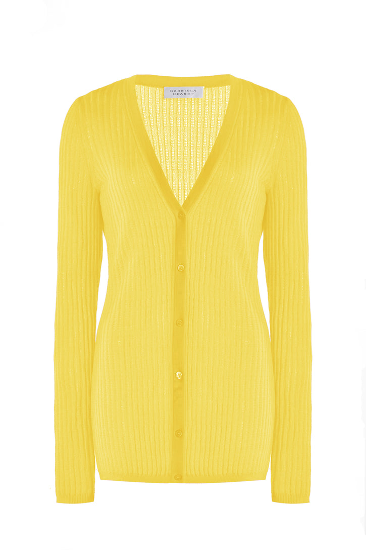Emma Pointelle Knit Cardigan in Goldenrod Cashmere Silk