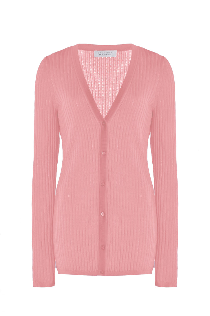 Emma Pointelle Knit Cardigan in Rosa Cashmere Silk