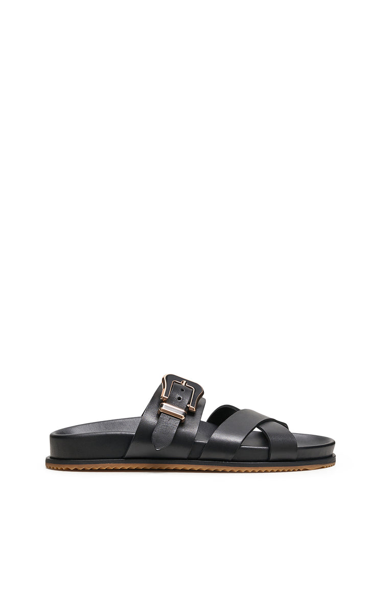 Circe Slide Sandal in Black Leather