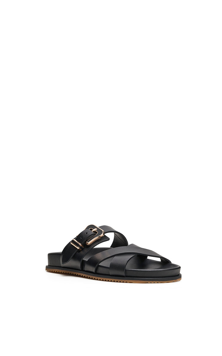 Circe Slide Sandal in Black Leather