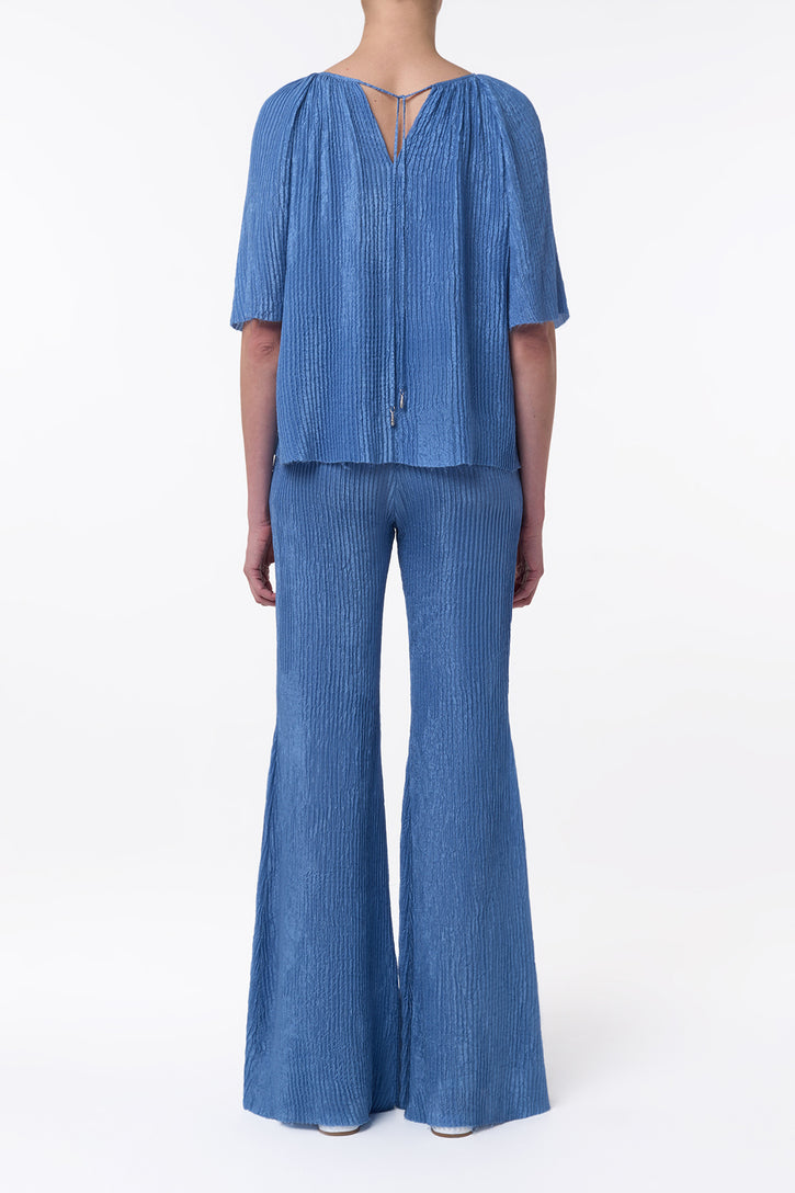 Claude Flare Pant in Sky Plisse Silk