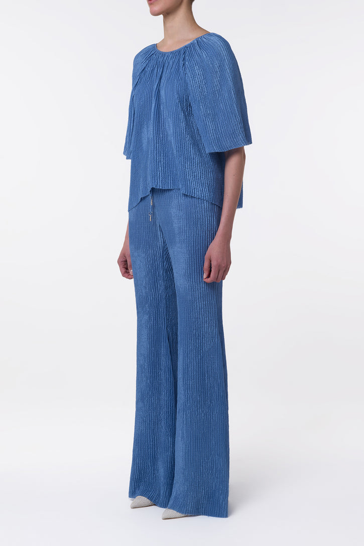 Claude Flare Pant in Sky Plisse Silk