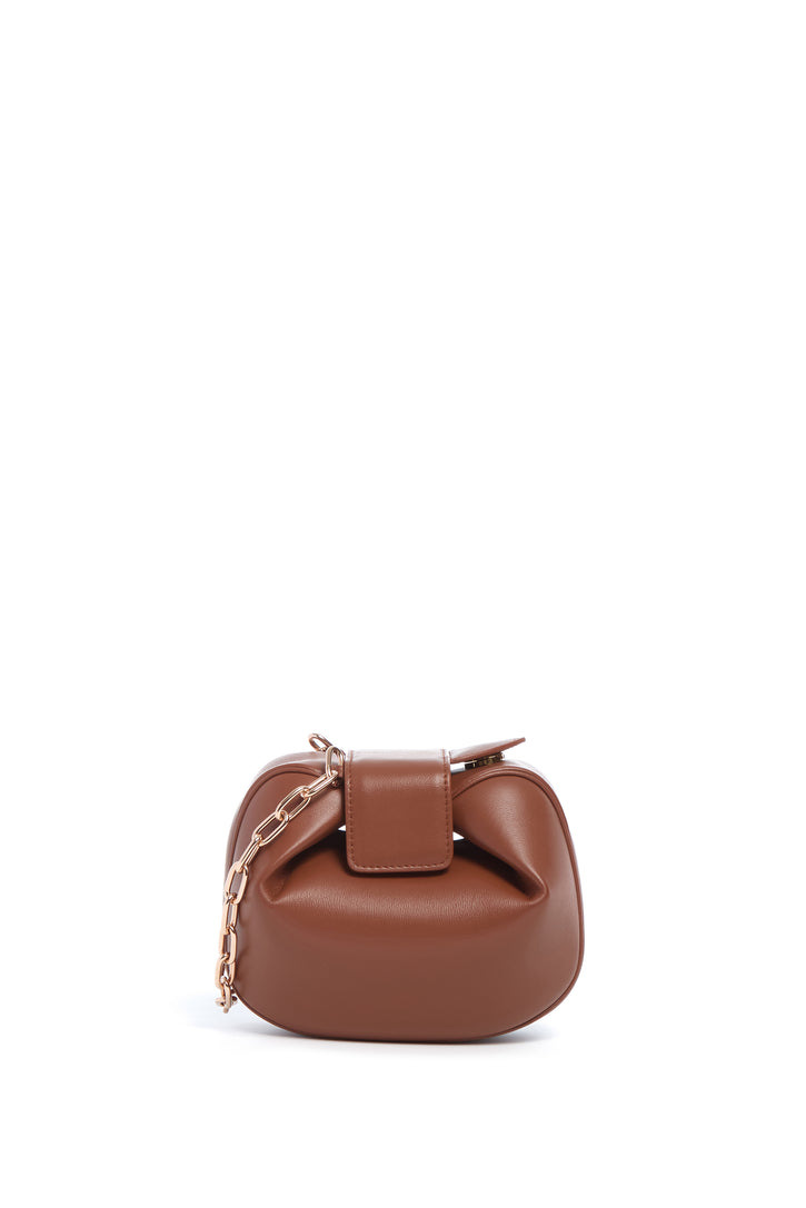 Soft Demi Clutch with Chain in Cognac Nappa Leather