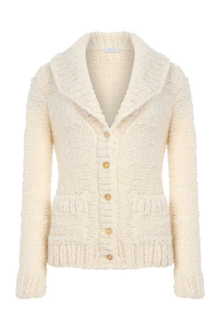 Moses Knit Cardigan in Ivory Welfat Cashmere