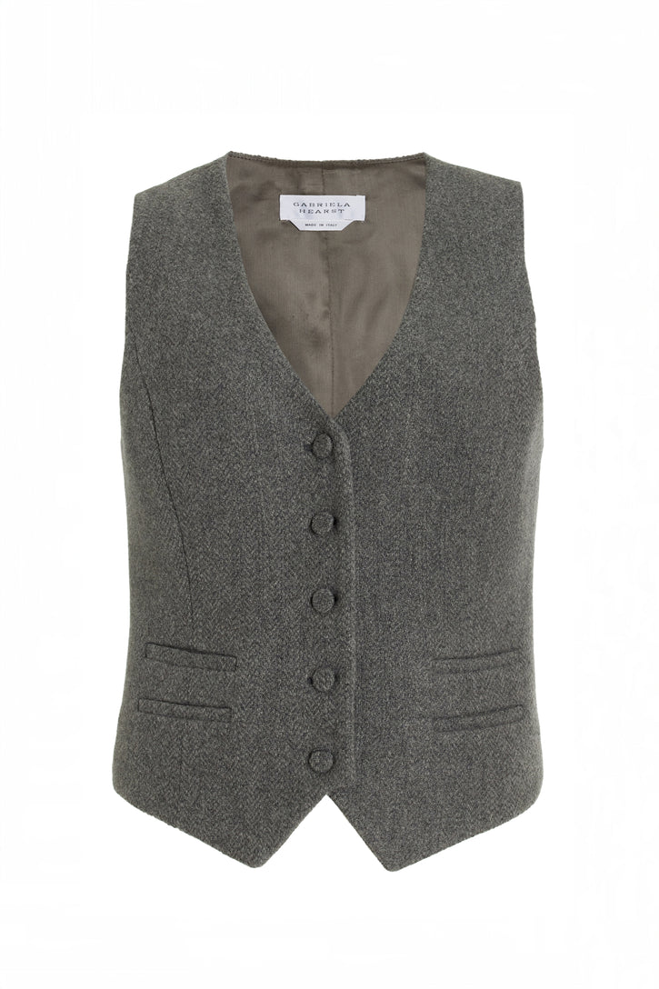 Coleridge Vest in Dark Grey Multi Virgin Wool Cashmere Herringbone