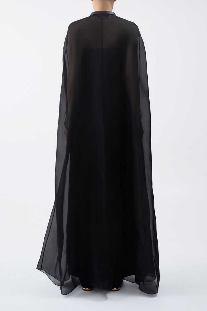 Rowena Sheer Cape in Black Silk Organza