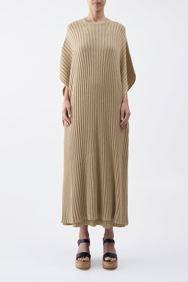 Taos Knit Poncho in Hay Merino Wool Cashmere