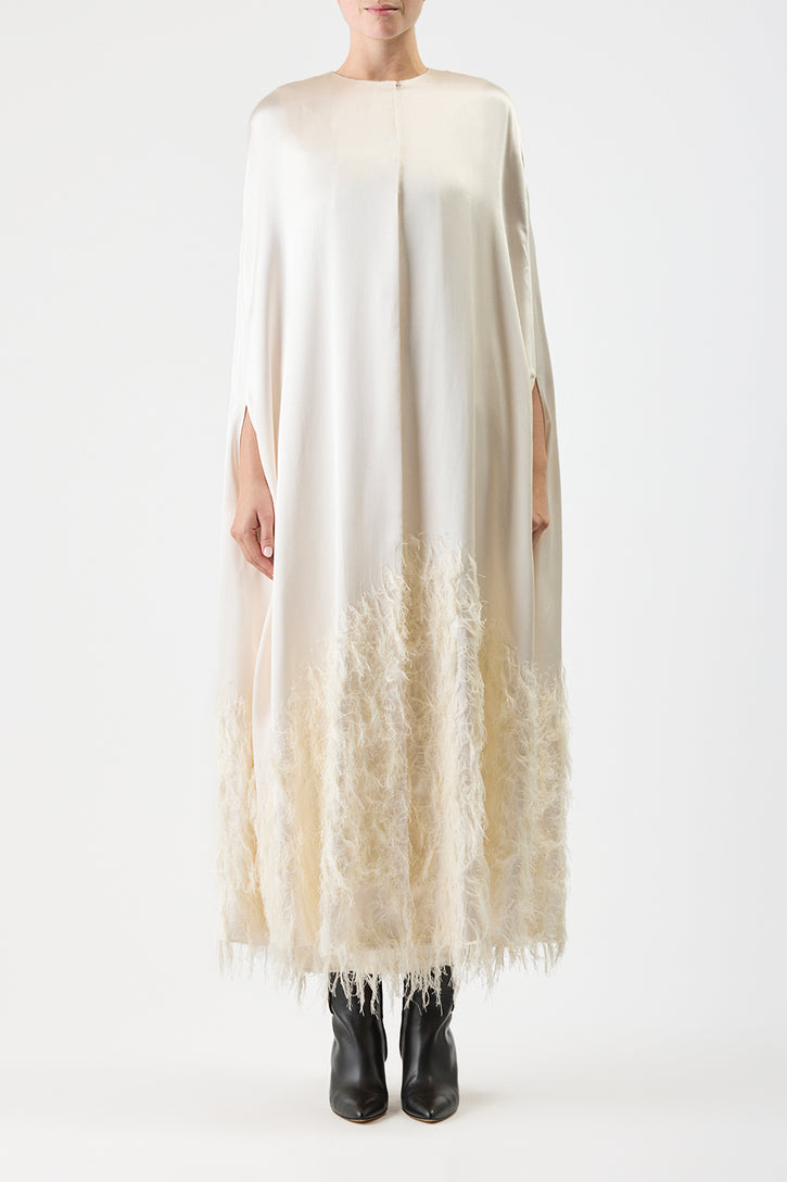 Hillman Feather Cape in Ivory Silk Satin