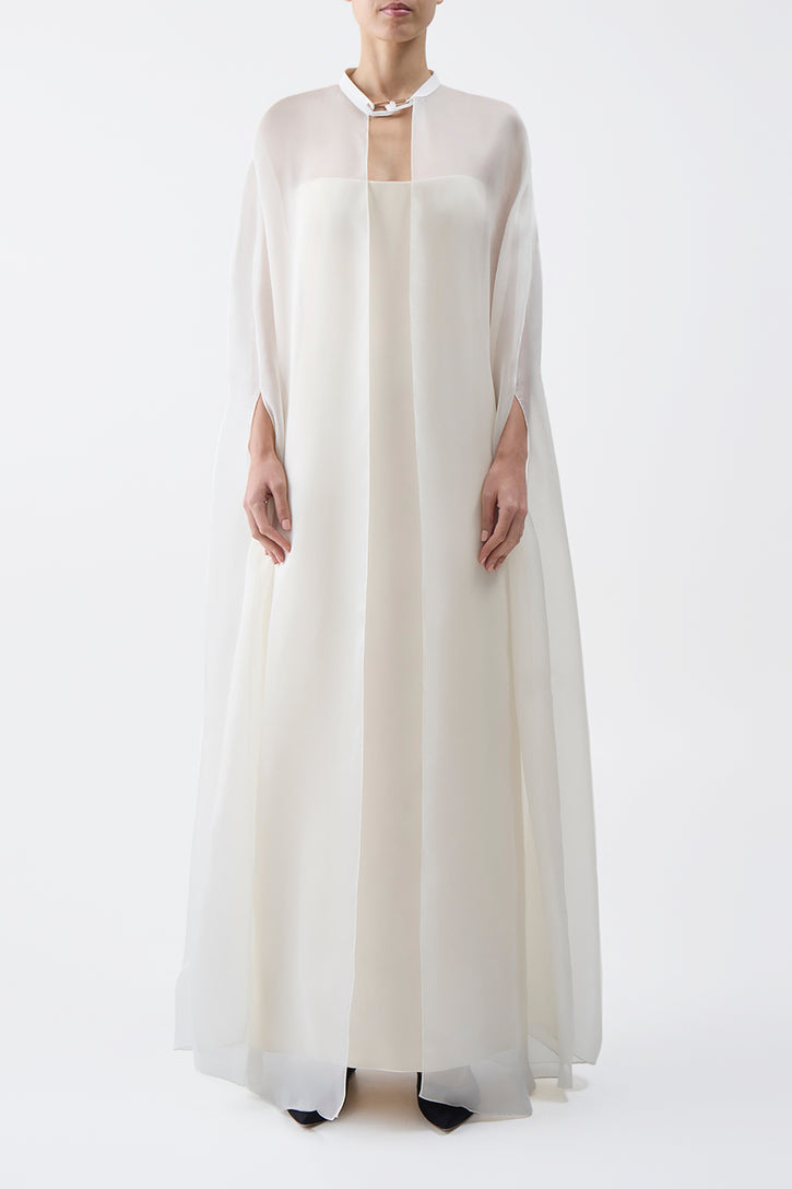 Rowena Sheer Cape in Ivory Silk Organza