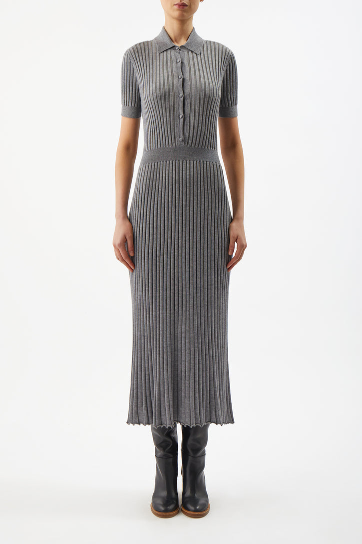 Amor Knit Midi Dress in Heather Grey Cashmere Silk