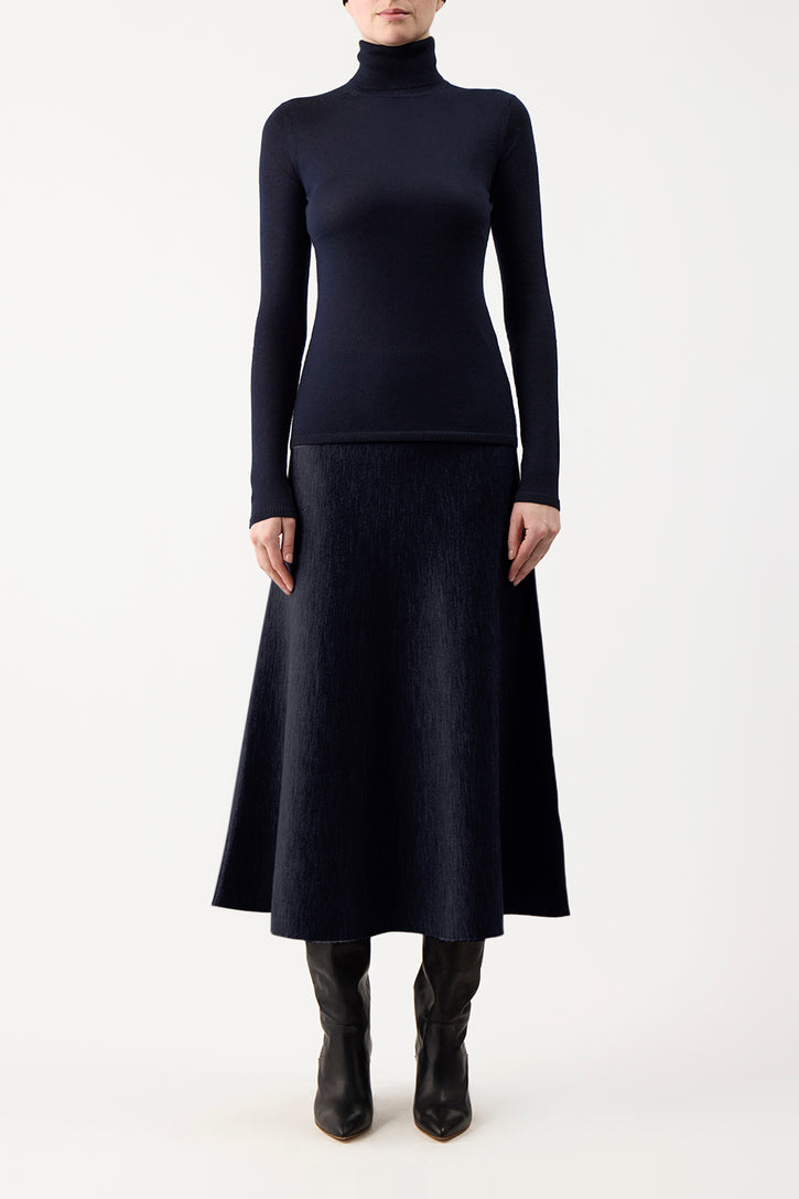 Costa Knit Turtleneck in Dark Navy Cashmere Silk