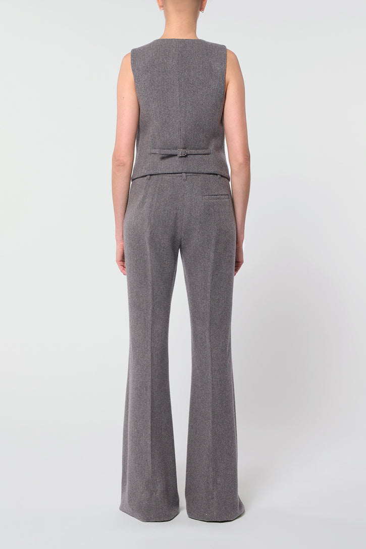 Coleridge Vest in Dark Grey Multi Virgin Wool Cashmere Herringbone